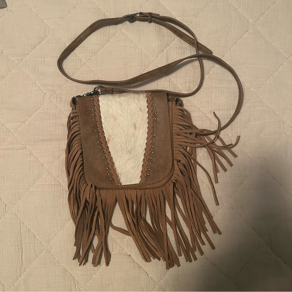 Brown Fringe Cowhide Crossbody Bag